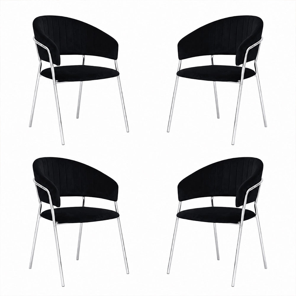 Sedie da pranzo set da 4 Aurelia in velluto nero con gambe in ferro cromato