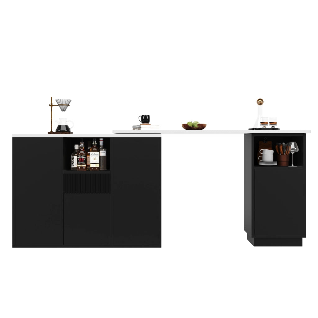 Tavolo bar girevole 360¡ã - Zephmum- 210x30x100.9 cm- Nero- Piano di lavoro in marmo