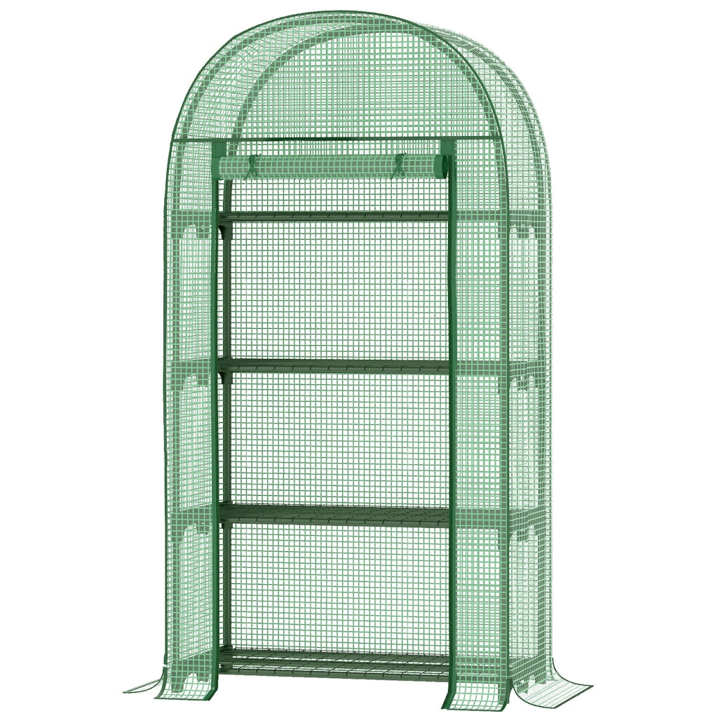 EasyComfort Serra da Giardino con Ripiani in Metallo, Copertura in PE e Porta Avvolgibile 80x49x160cm, Verde