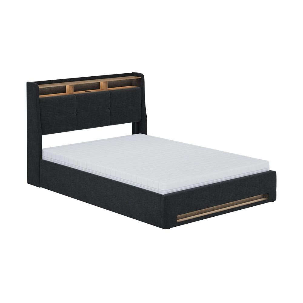 Vitalispa Letto imbottito Antracite/quercia con materasso, LED e connessione USB