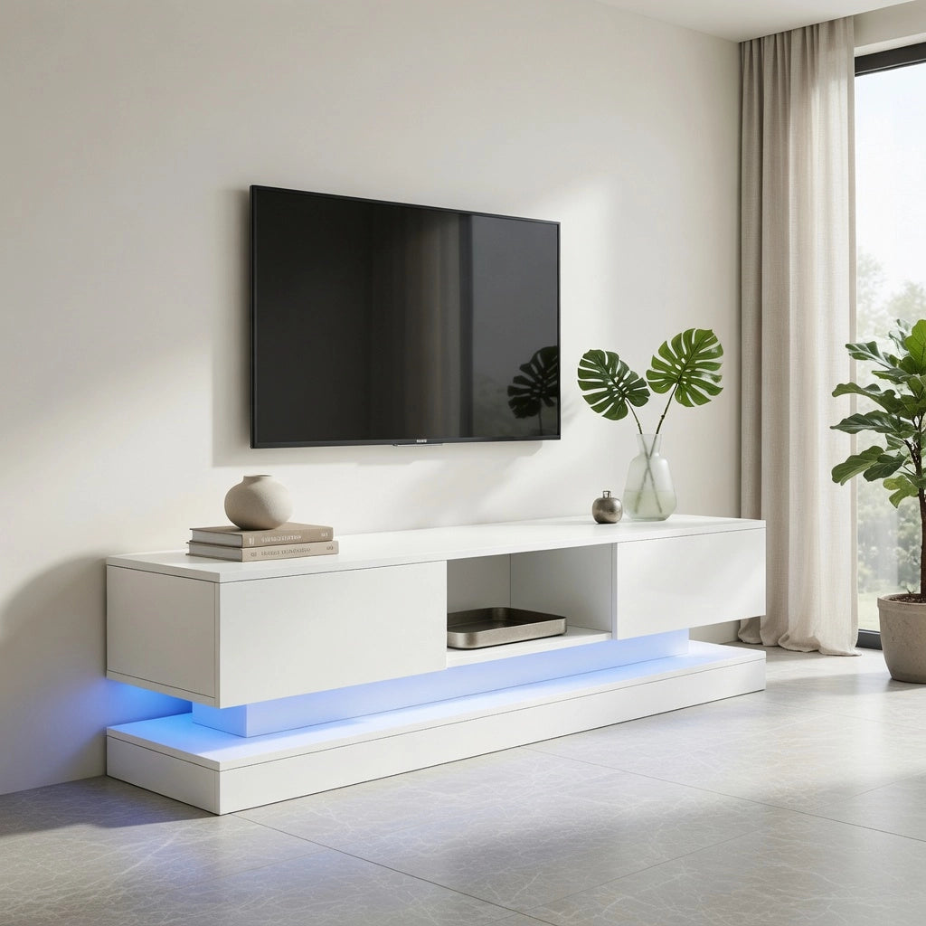 Cassettiera per TV bianca lucida in truciolare lunga 160 cm