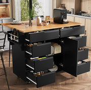 Isola da cucina 122x74.5x91.5 cm pieghevole; 8 cassetti; MDF nero