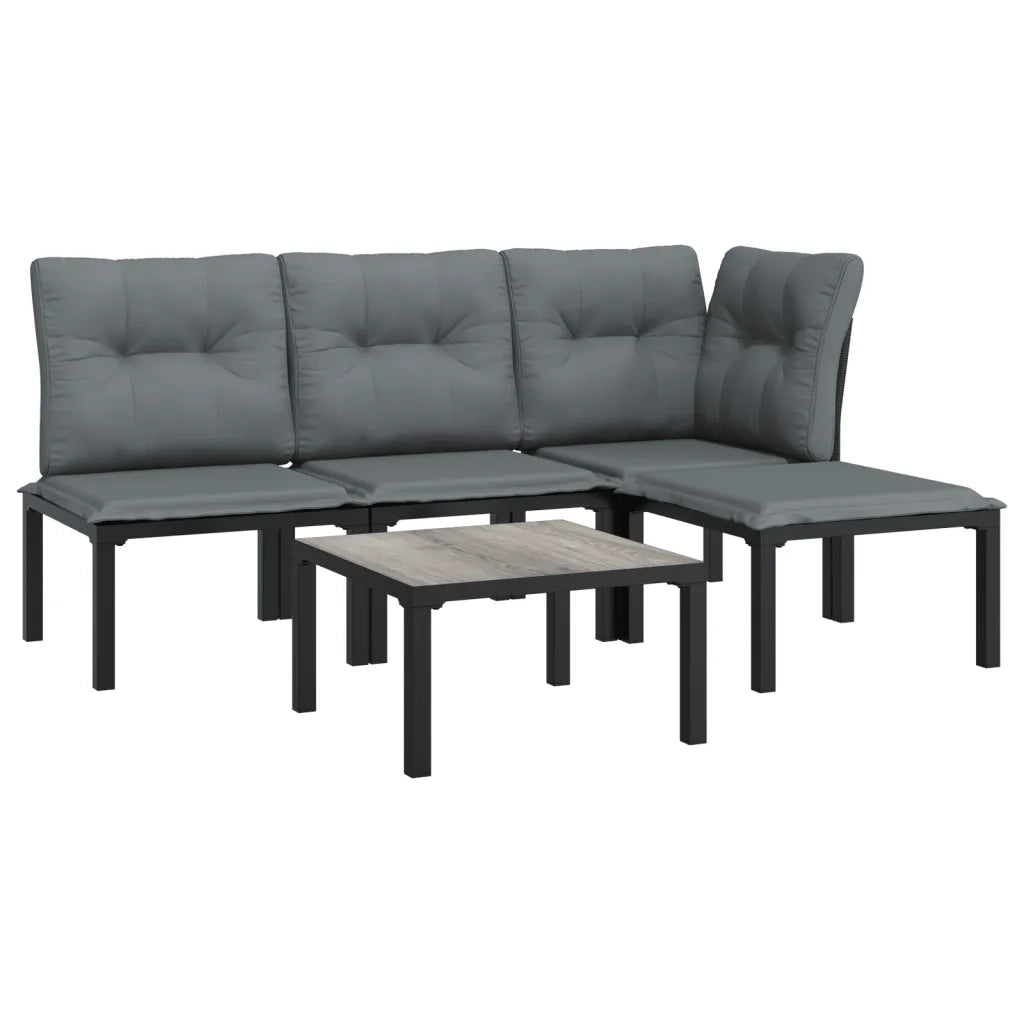 Set Salotto da Giardino 5 pz | Set di Mobili da Esterno Nero e Grigio in Polyrattan