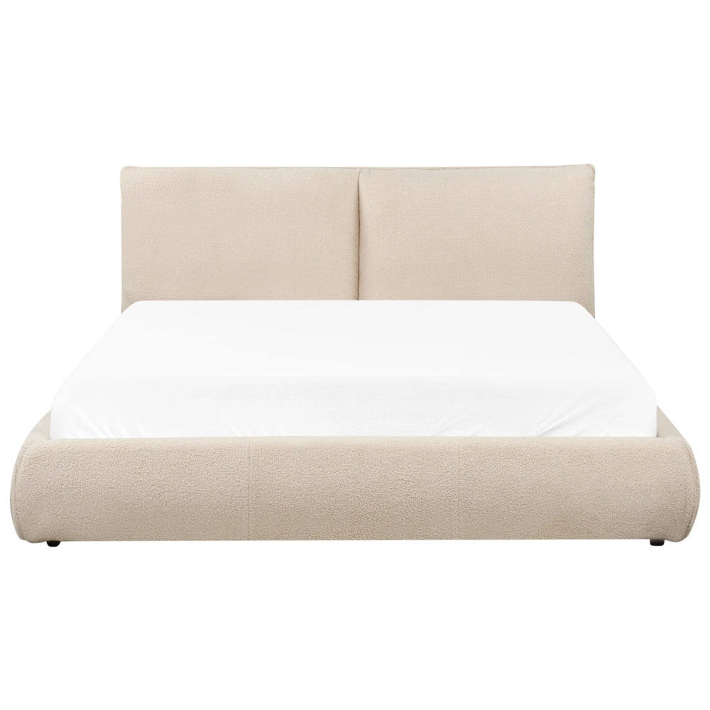 Letto matrimoniale ad acqua imbottito in tessuto boucle beige chiaro 160x200 cm stile moderno