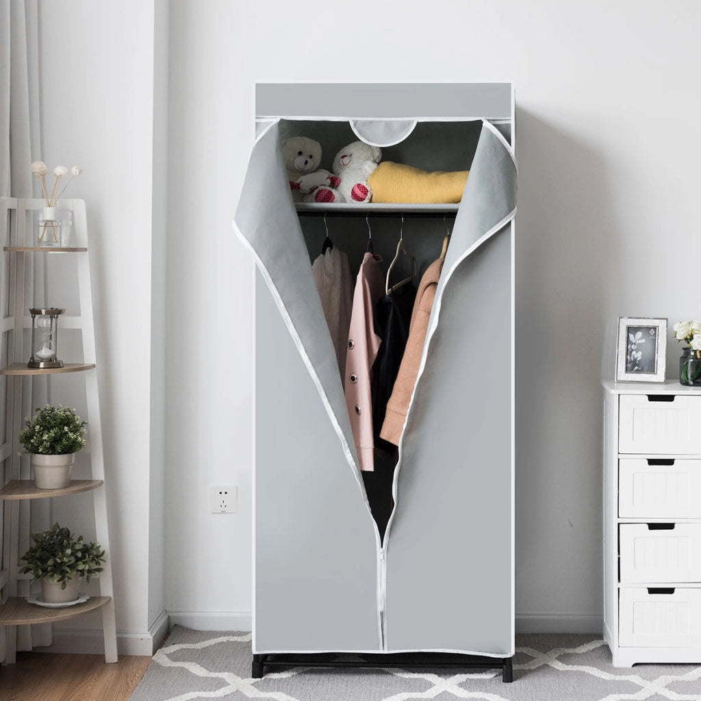 Armadio appendiabiti in tessuto pieghevole con tubo in metallo 74x50x172cm Grigio-Armadi Appendiabiti