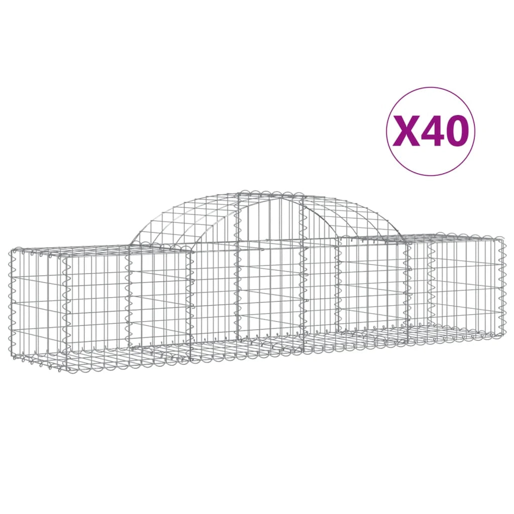 Cestini gabbioni recinzione a gabbia muro di contenimento ad arco 40 pezzi 200 x 50 x 40/60 cm ferro zincato argento 02_0040861