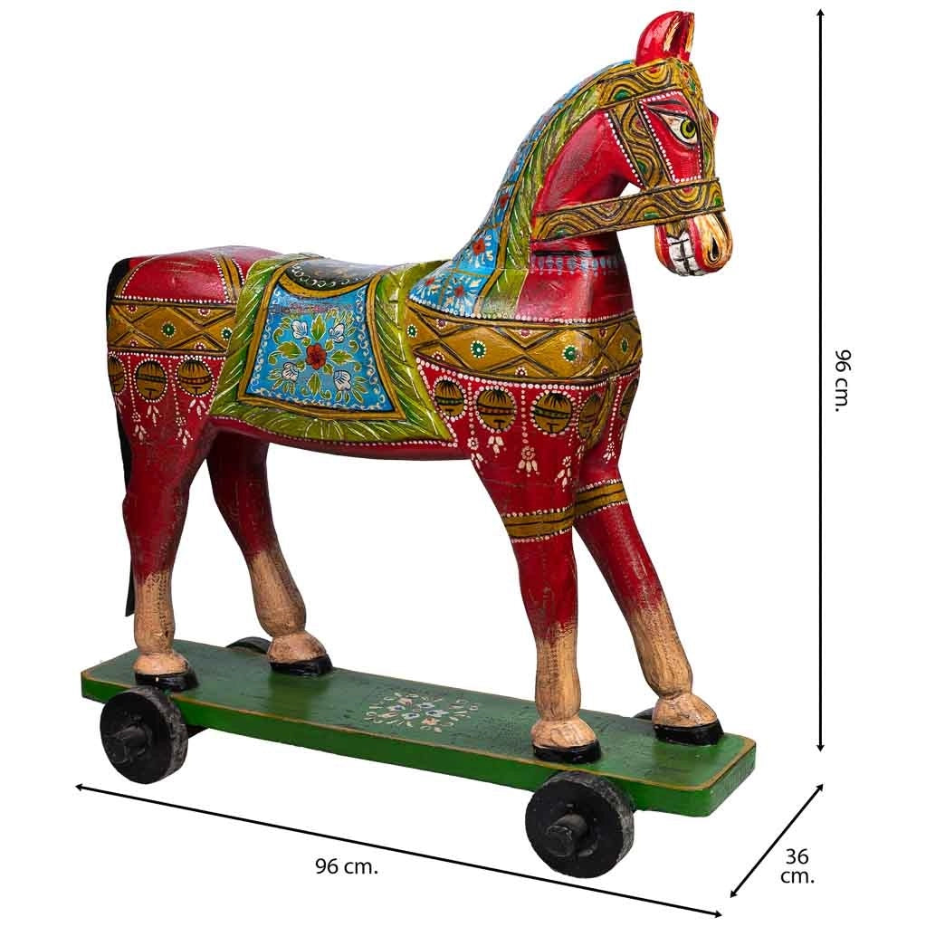 Cavallo decorativo in legno dipinto artigianalmente 86x36x96