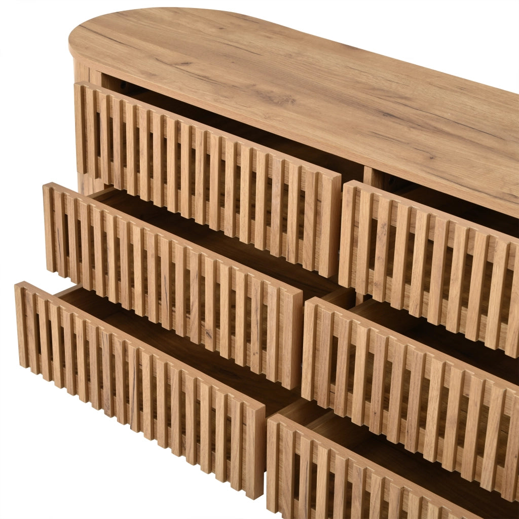 Sideboard 160x40x70 cm con 6 cassetti in MDF naturale