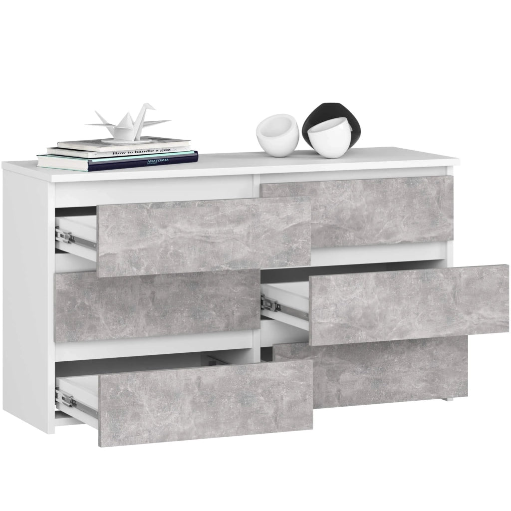 Cassettiera CL100 compatta AKORD Bianca 100 cm 6 cassetti inserto frontale Cemento 100x35x57 cm