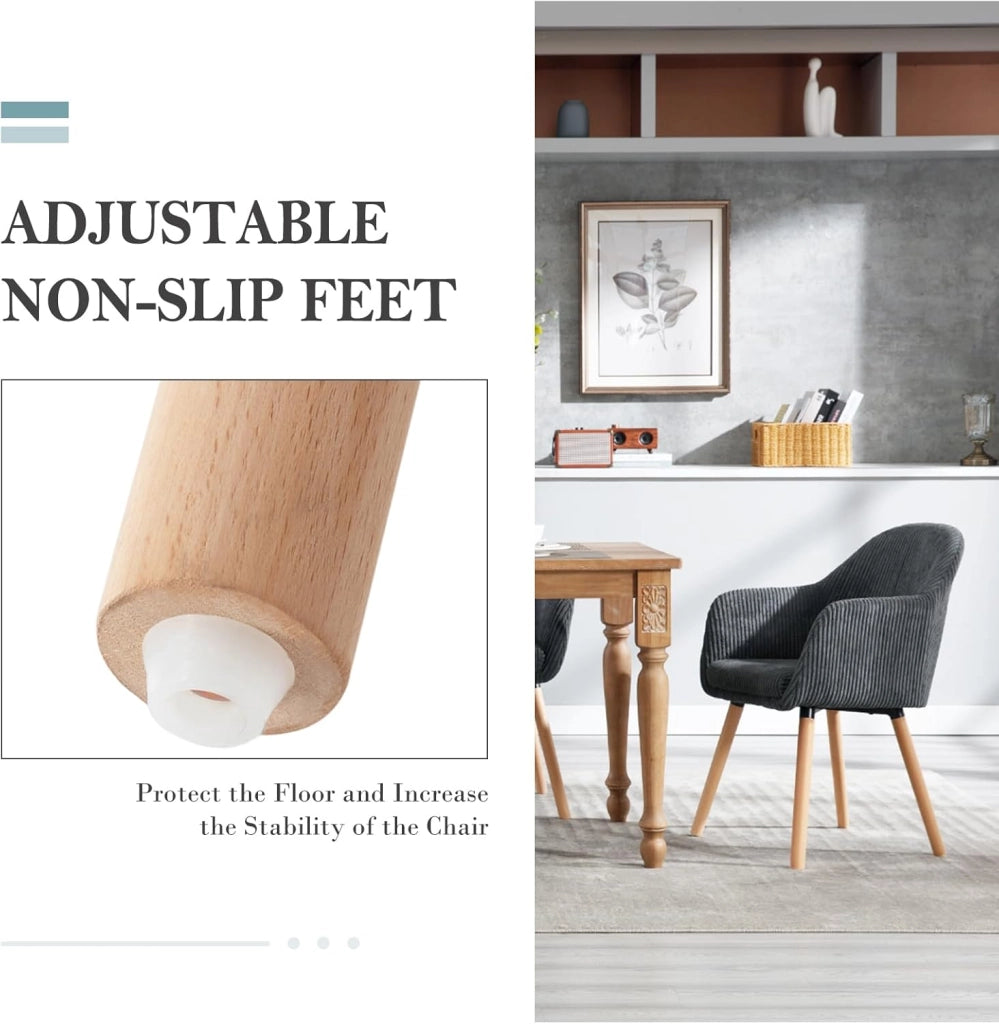 Set di 2 Sedie Sala da Pranzo, Sedie Cucina, Poltroncina, Sedia Imbottita per Camera da letto Ufficio, Salotto, Seduta in Velluto a Coste, Gambe in Legno Massiccio, Grigio Scuro, EZS26dgr-2