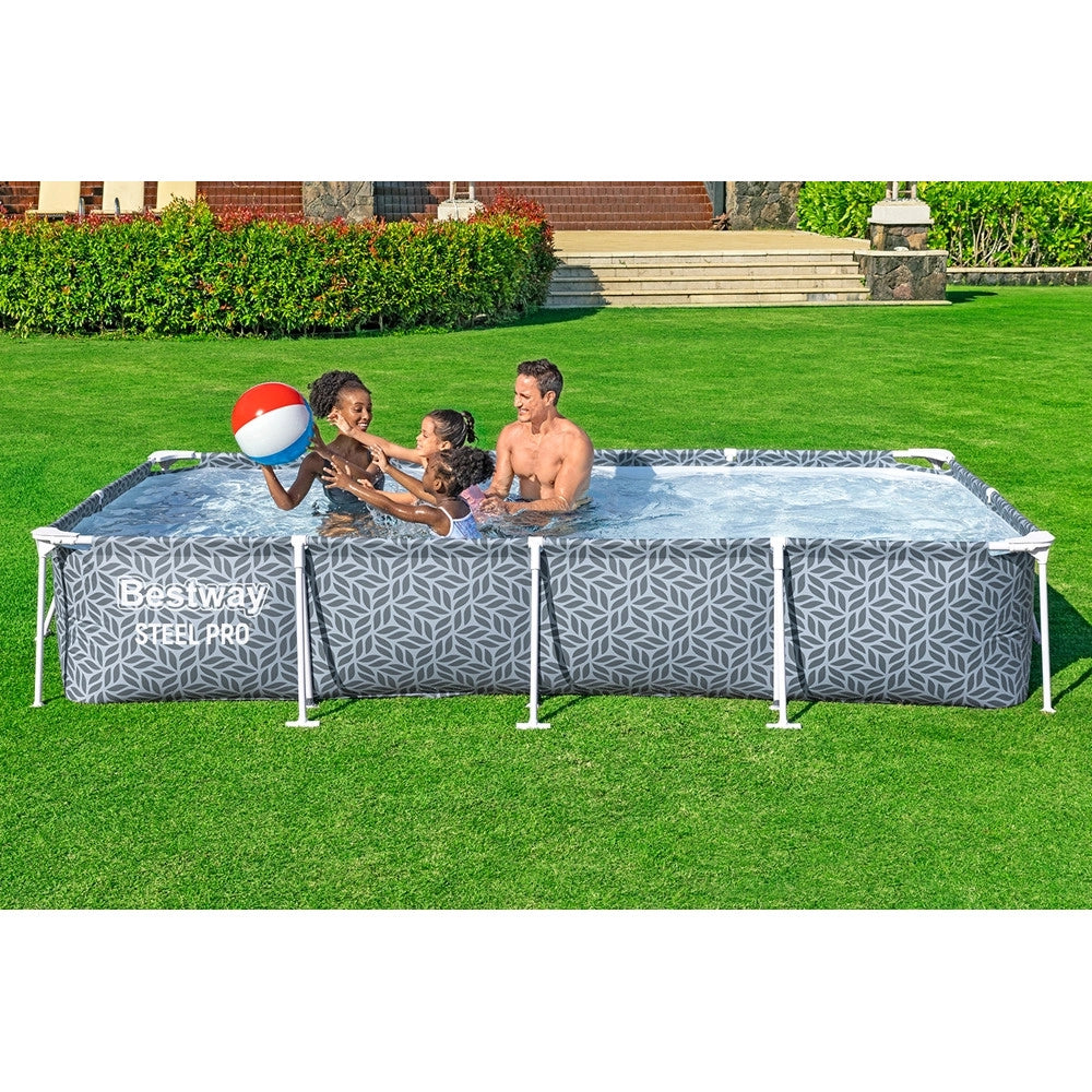 Trade Shop - Piscina Steel Pro Con Pompa Filtro 366x201x66 Cm Design A Foglia Rettangolare 561fv -