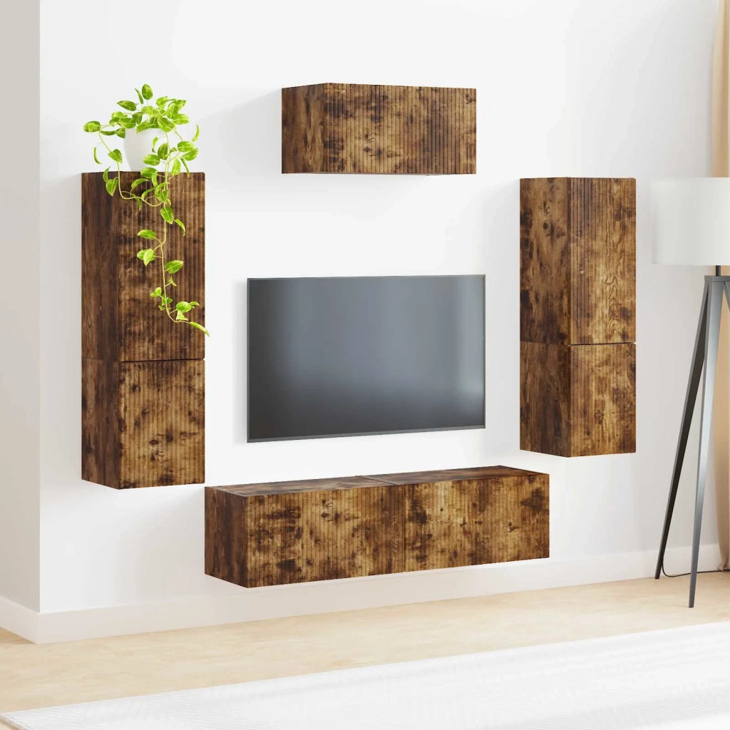 Set mobile TV 4 pz | Armadietto TV | Mobile Porta TV Rovere fum¨¦ Legno multistrato