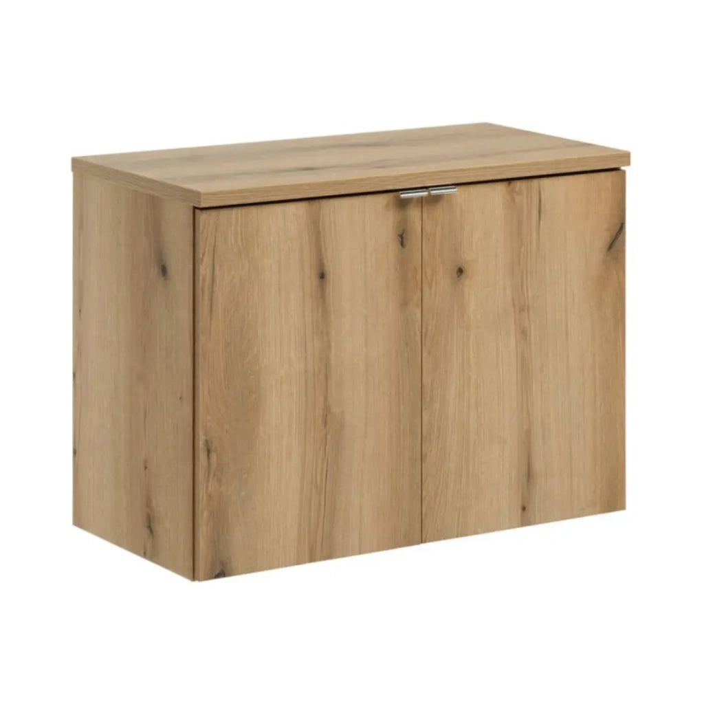 Set bagno sospeso VANO effetto quercia 80cm: mobile sottolavabo con armadietti + piano per lavabo
