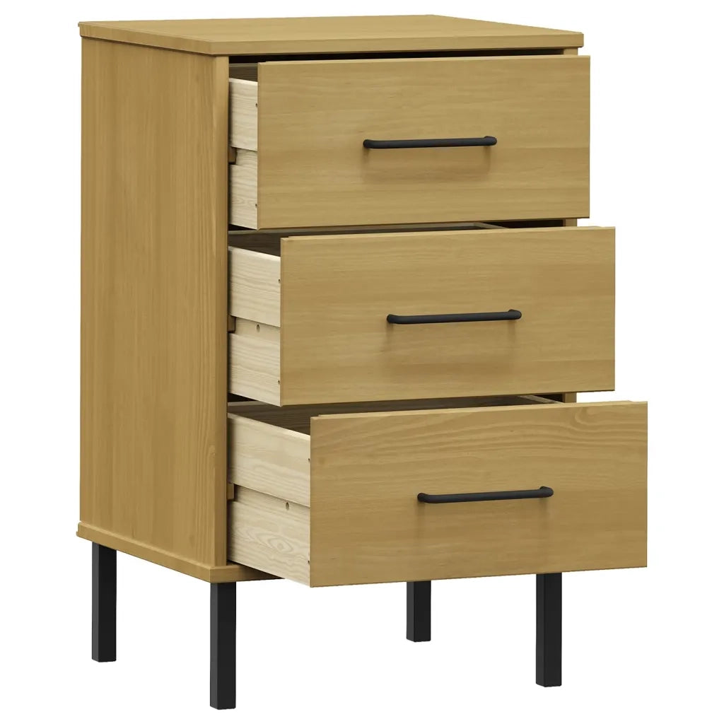 Comodino con Gambe in Metallo Marrone Legno Massello Pino OSLO 350976
