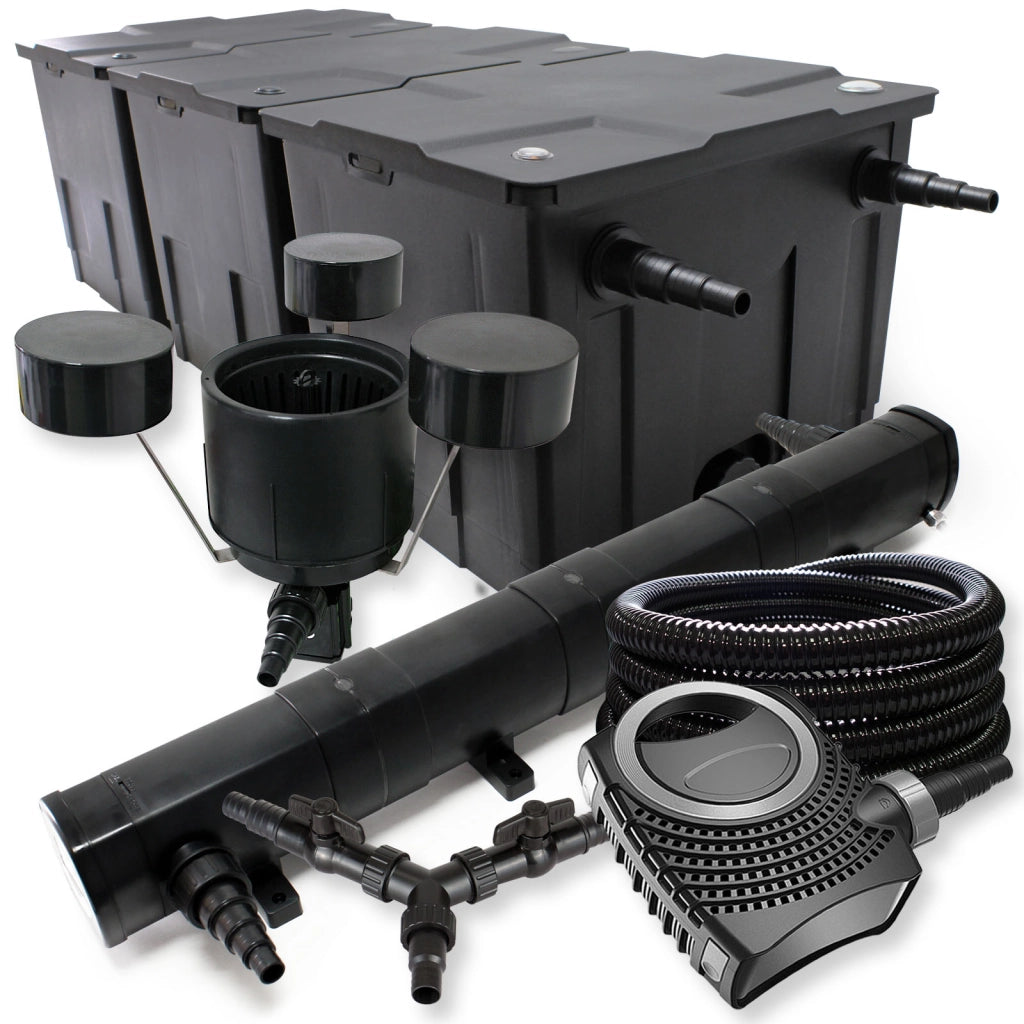 Set Filtro 90000l Chiarificatore laghetto 72W Pompa NEO8000 70W Tubo 25m Skimmer