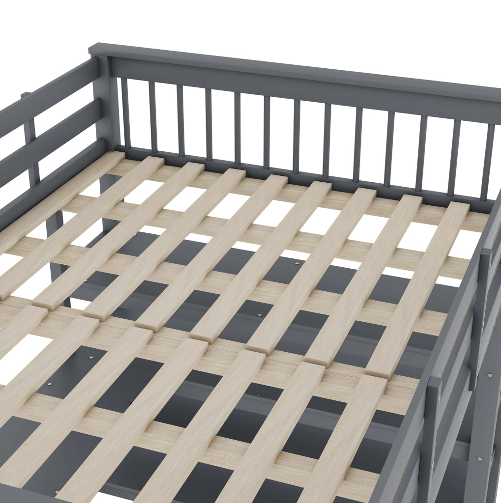 Letto a soppalco 140x200 cm con scrivania e scaffali, grigio
