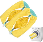 Pacco di 2 sacchetti per lavaggio scarpe, 360° sacchetti per lavaggio scarpe, sacchetti in piuma riciclabili con cerniera per scarpe da tennis e da ginnastica, 39×19cm (giallo)
