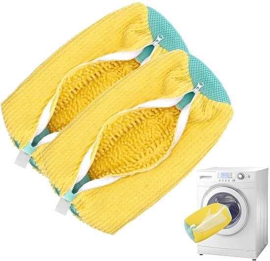 Pacco di 2 sacchetti per lavaggio scarpe, 360° sacchetti per lavaggio scarpe, sacchetti in piuma riciclabili con cerniera per scarpe da tennis e da ginnastica, 39×19cm (giallo)