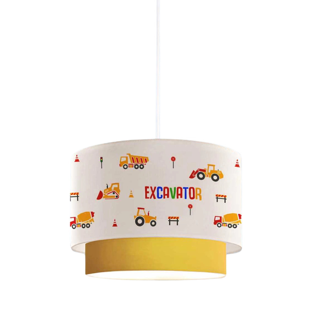 Lampada a Sospensione Lurgan per Cameretta Decorato con Veicoli da Lavoro - Bianco / Oro lux.pro