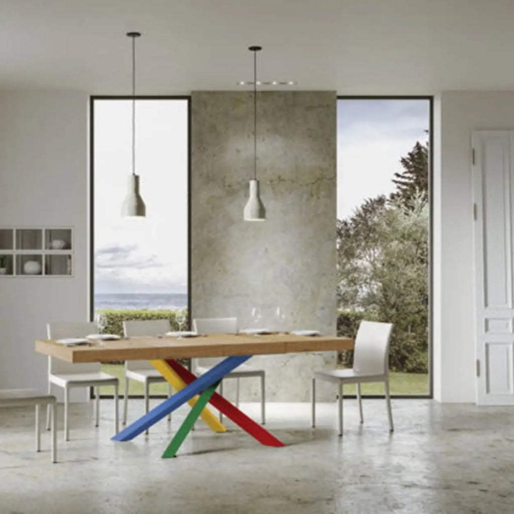 Tavolo allungabile 140/400x90 cm Volantis Premium colore quercia natura gambe multicolore 4/B