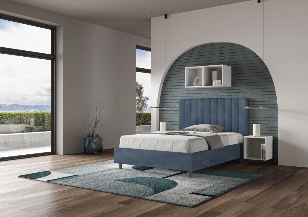 Letto 1 Piazza e Mezzo 120x200 cm con Rete e Contenitore Agueda Blu
