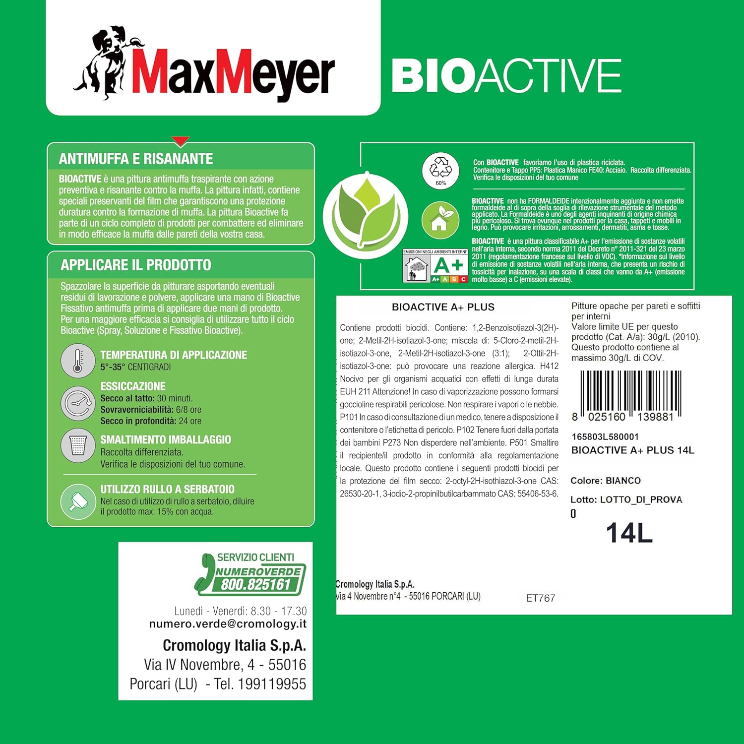 Idropittura Antimuffa per Interni BIOACTIVE A+, Colore Bianco, 14L