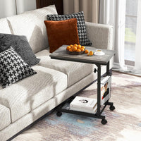 Tavolino da Salotto Moderno, Tavolino Basso Regolabile in Altezza con Ruote e Cestino Portaoggetti, Tavolino Porta PC a Forma di C da Divano e Letto per Soggiorno e Camera da Letto (Grigio)