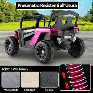 12V Macchina Elettrcia per Bambini, UTV Auto Elettrica con Telecomando, 3 Velocità, Luci LED, Musica, Clacson e Sospensioni a Molla, 3-5 km/h, Ideale per Bambini 3 Anni+ (Rosa)