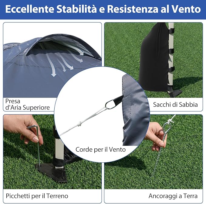 Gazebo Pieghevole 3 x 3 m, Gazebo da Esterno con Borsa con Ruote, Picchetti, Ancoraggi, Corde del Vento, Sacchi di Sabbia e Copertura Ventilata, Tendone Impermeabile per Feste (Grigio)
