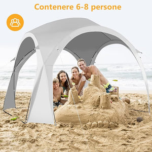 Tenda da Spiaggia per 6-8 Persone 327 x 327 cm, Tenda Parasole Portatile con Borsa, 16 Picchetti e 8 Corde, Tenda a Baldacchino per Campeggio, Cortile e Picnic