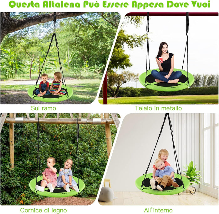 Altalena da Giardino a Nido, Altalena da Giardino per Bambini, con Telaio in Metallo, Regolabile in Altezza: 100-160 cm, Carico Fino a 150 kg (Verde)
