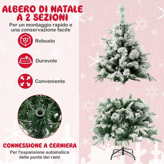 Albero di Natale136/186 cm, Albero di Natale Flockato con 150/250 Luci LED Bianco Caldo, 384/752 Punte di Ramo Miste e Aghi di Pino, Albero di Natale con Cerniera per Casa e Ufficio (136 cm)