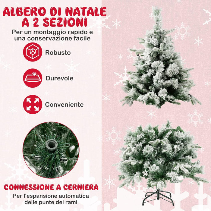 Albero di Natale136/186 cm, Albero di Natale Flockato con 150/250 Luci LED Bianco Caldo, 384/752 Punte di Ramo Miste e Aghi di Pino, Albero di Natale con Cerniera per Casa e Ufficio (136 cm)