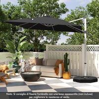 Ombrellone da Giardino, con Base Incrociata, Ombrellone Quadrato da Esterno con Palo in Alluminio e Girevole a 360°, Manovella e Inclinazione Regolabile, 300 x 300 cm (Nero)