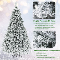 Albero di Natale Innevato 180/225 cm, Albero di Natale con 250/450 Luci a LED Bianco Caldo, 600/1010 Rami Folti e Base Metallica, Ideale per Casa, Ufficio e Negozio (225 CM)