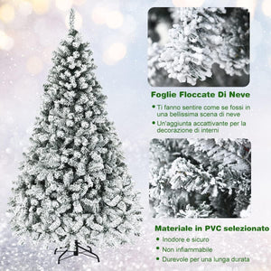 Albero di Natale Innevato 180/225 cm, Albero di Natale con 250/450 Luci a LED Bianco Caldo, 600/1010 Rami Folti e Base Metallica, Ideale per Casa, Ufficio e Negozio (225 CM)