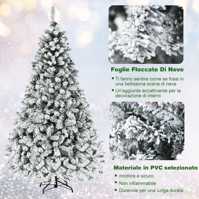 Albero di Natale Innevato 180/225 cm, Albero di Natale con 250/450 Luci a LED Bianco Caldo, 600/1010 Rami Folti e Base Metallica, Ideale per Casa, Ufficio e Negozio (225 CM)
