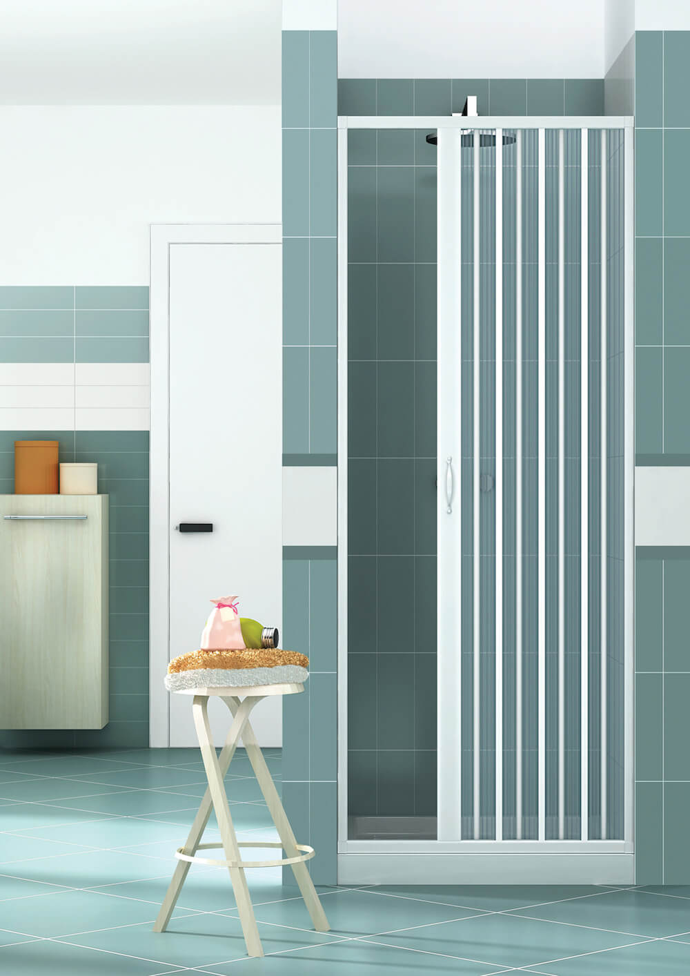 Porta Parete Doccia 130 cm 1 Anta a Soffietto in PVC H185 Caldoni Vens Bianco