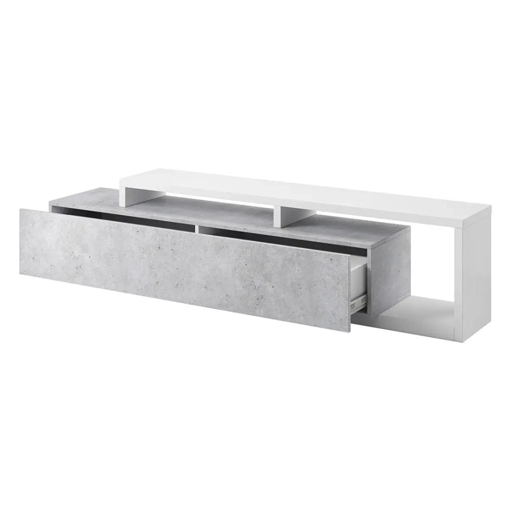 Mobile TV 220 cm collezione BERGAMO. Colori bianco e grigio cemento.
