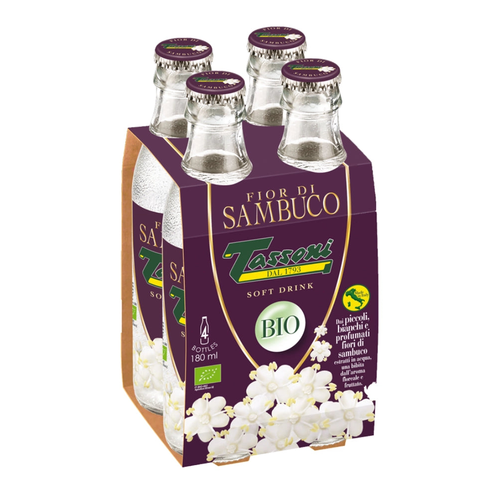 Tassoni fior di sambuco soft drink bio confezione 12 bottigliette da 180 ml