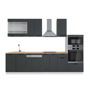Cucina componibile Fame-Line Antracite rustico/Bianco 300 cm con armadio alto, PL Rovere Vicco