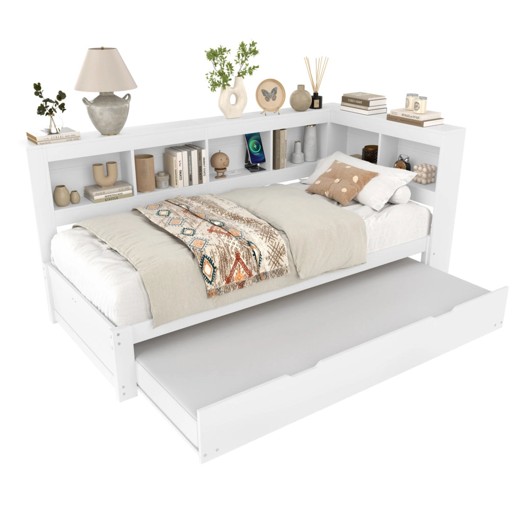 Divano letto 90x200 cm con letto estraibile; presa di ricarica e 2 porte USB in pino bianco