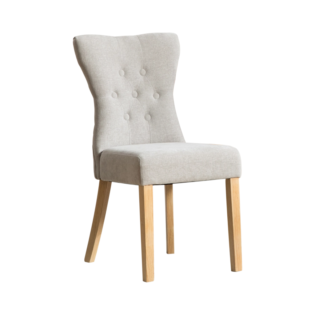 Set di 2 sedie da pranzo, gambe in legno massello, sedute imbottite, tessuto chenille, grigio