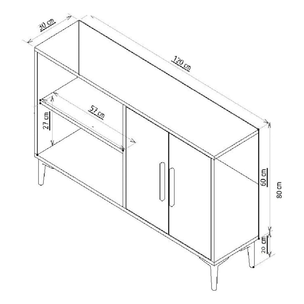 Madia Thiene, Credenza 2 Ripiani, 120x30x80h cm Bianco