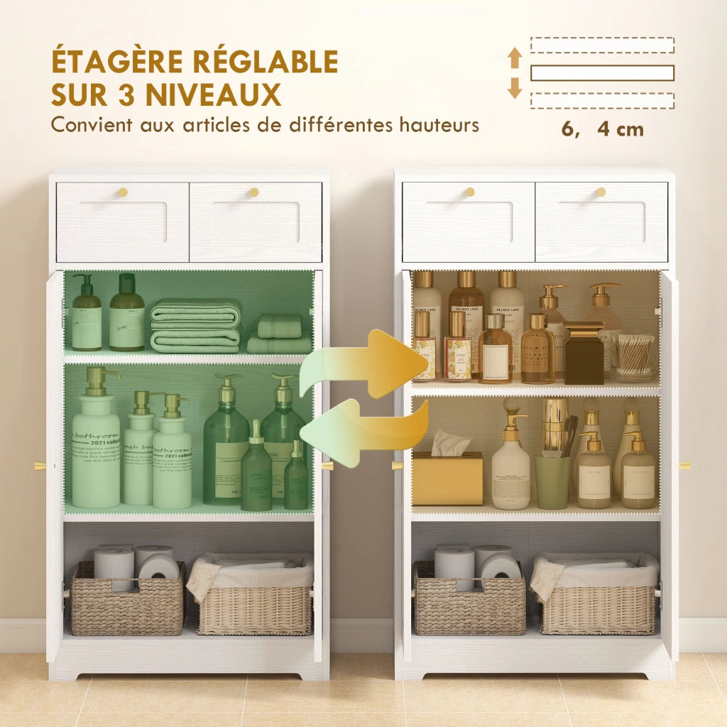 Mobile da bagno armadietto con 2 cassetti ante e ripiani regolabili ¨C Zephmum ¨C Bianco 60x30x108 cm