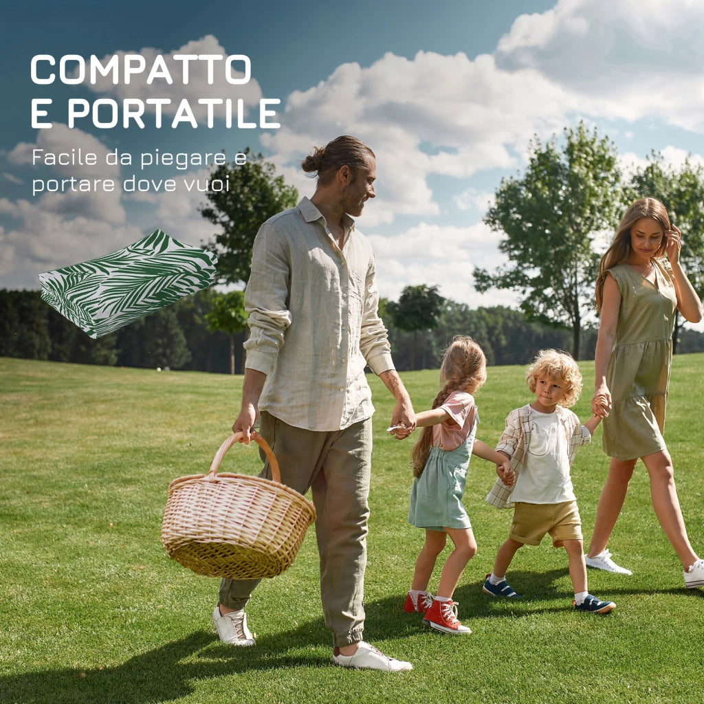 Tappeto Esterno per Balcone e Terrazza Reversibile con Fantasia a Foglie, 152x243 cm, Verde e Bianco