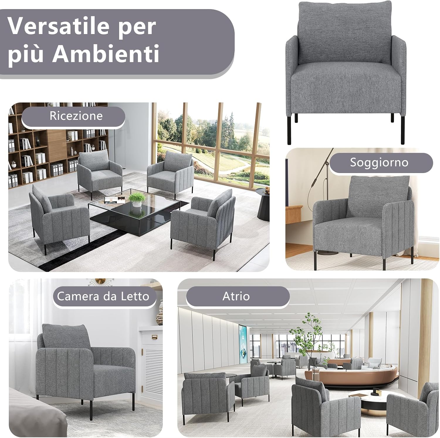 Poltrona Relax, Poltrona Singola in Chenille con Cuscino, Sedia da Soggiorno con Piedini Regolabili, Sedia Moderna per Camera da Letto, Studio, Portata 150 kg