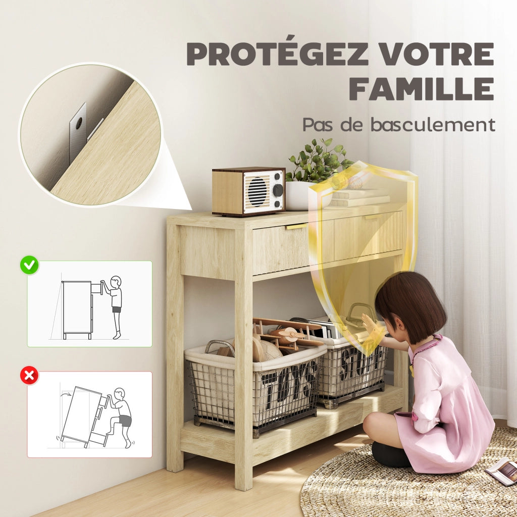 Consolle ingresso 90cm con 2 cassetti ¨C Xylo ¨C legno naturale 90x35x80