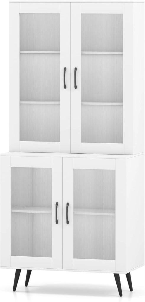 Armadietto da cucina alto, 178,5 cm, con 4 ante trasparenti, armadietto alto con ripiano regolabile, armadietto multiuso