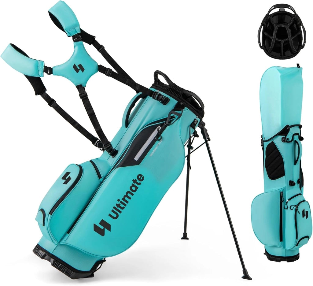 Borsa da Golf con Divisori Superiori a 8 Vie & 5 Tasche con Cerniera, Tracolla Regolabile a Doppia Spalla, Cappuccio Antipioggia e Portombrelli, Sacca da Golf per Donna e Uomo